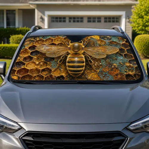 Realistic Honeybee On Amber Honeycomb For Rustic Nature Lovers And Beekeeper Decor Car Sunshade