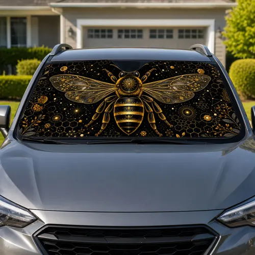 Black Gold Queen Bee Honeycomb Celestial Decor For Gothic Cottagecore Driver Fans Car Sunshade