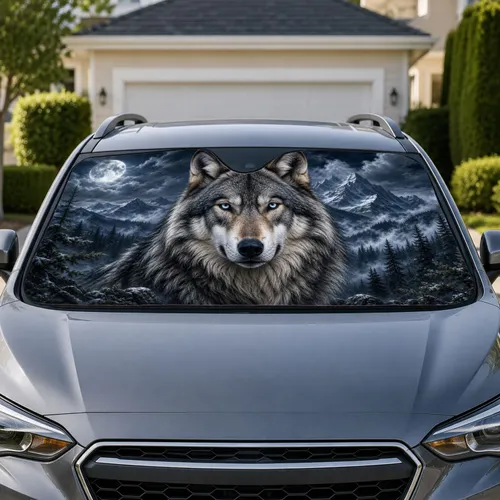 Moonlit Gray Wolf Wilderness Scene For Road Trip Camping And Mountain Nature Lovers Car Sunshade