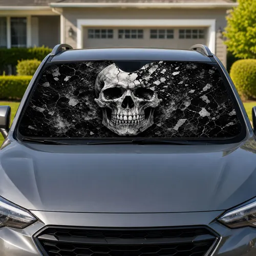 Monochrome Cracked Skull With Shattered Bones For Dark Gothic Travel Style Fans And Rebels Car Sunshade