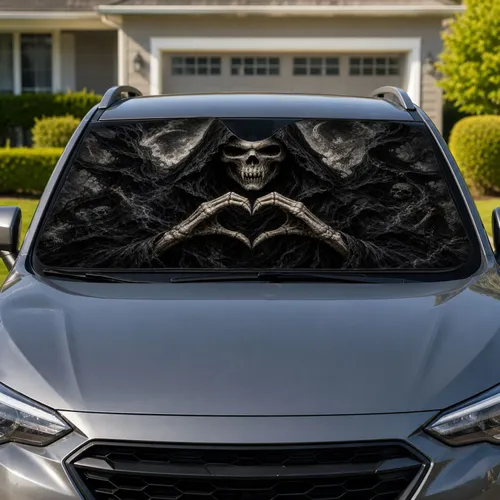 Gothic Grim Reaper Skull Heart Dark Cloak Macabre Horror Decor For Metal Music Fans Car Sunshade