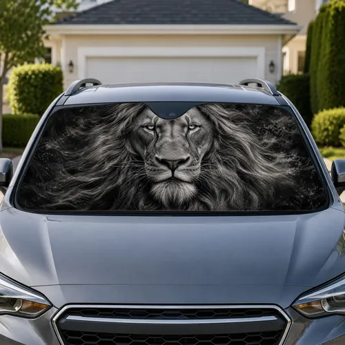 Monochrome Lion Head With Smoky Mane For Bold Safari Style And Wildlife Decor Fans Car Sunshade
