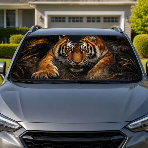 Realistic Bengal Tiger Jungle Night Scene For Wildlife Lovers And Safari Style Rides Car Sunshade