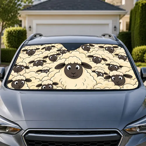 Cute Woolly Sheep Flock With Cozy Ivory Farmhouse Vibes For Road Trip Families And Kids Car Sunshade