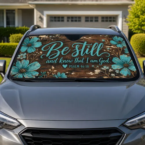 Be Still Psalm 46:10 Rustic Farmhouse Turquoise Wildflowers Faith Decor Gift For Women Car Sunshade