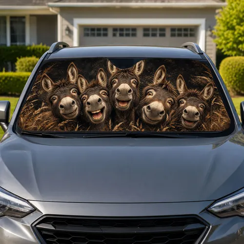 Cheerful Donkey Faces With Rustic Meadow Farmhouse Charm For Animal Lovers And Road Trips Car Sunshade