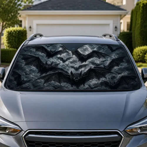 Gothic Black Bat Swarm Moonlit Night Sky Halloween Travel Decor For Horror Lovers Car Sunshade