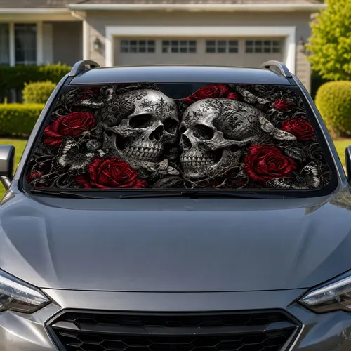 Gothic Skull Rose Butterfly Dark Romantic Decor For Horror Lovers And Goth Drivers Car Sunshade