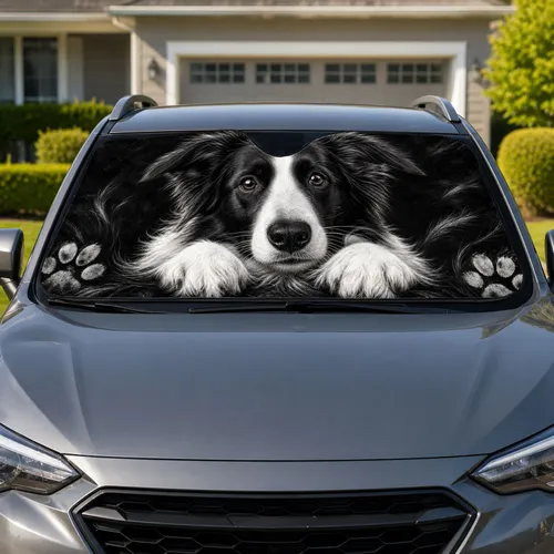 Realistic Border Collie Close Up With Paw Accents For Dog Lovers And Road Trips Car Sunshade