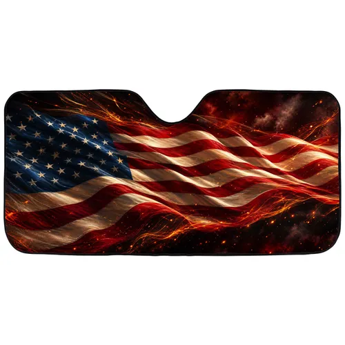Flowing American Flag With Ember Lights For Patriotic Road Trips And Veterans Fans Car Sunshade