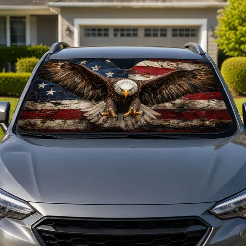 Bald Eagle With Distressed American Flag For Patriotic Road Trips And Veterans Fans Car Sunshade