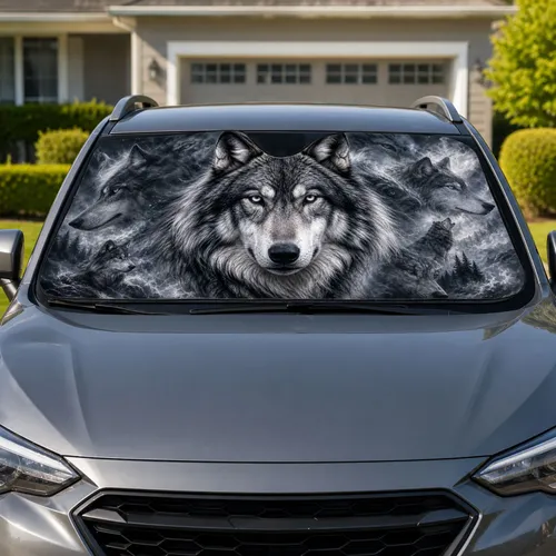 Realistic Gray Wolf Portrait Smoky Wilderness Decor For Wildlife Lovers And Hunters Car Sunshade