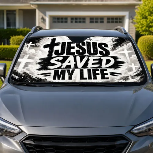 Jesus Saved My Life Faith Cross Heartbeat Grunge Decor For Christian Daily Drivers Car Sunshade