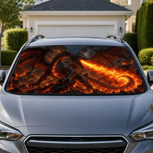 Infernal Flame Dragon Dark Fantasy Volcanic Decor For Gothic Adventure Fans And Gamers Car Sunshade