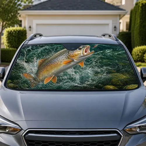 Realistic Leaping Trout With Fishing Lure And River Splash For Anglers Outdoors Fans Car Sunshade