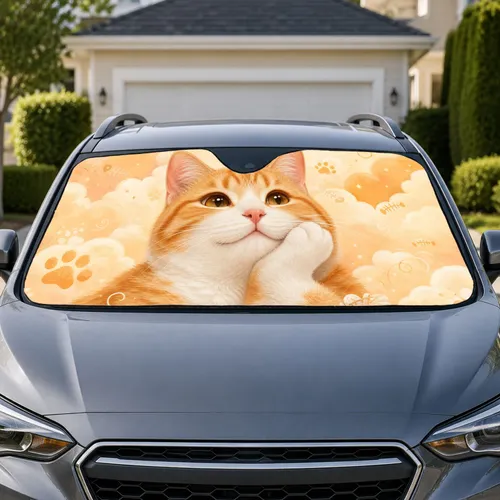 Sleepy Orange Tabby Cat With Clouds And Fishbones For Cozy Daily Drive Cat Lover Decor Car Sunshade