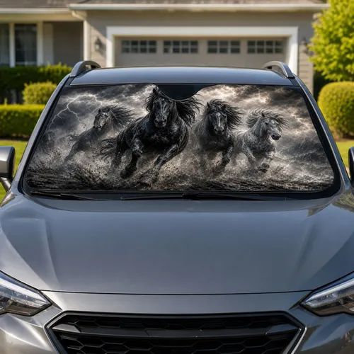 Storm Wild Horses Lightning Scene For Equestrian Fans And Western Horse Lovers Gift Car Sunshade