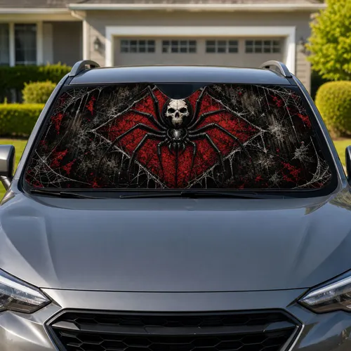 Gothic Skull Spider And Crimson Web Dark Grunge Decor For Horror Fans And Metalheads Car Sunshade