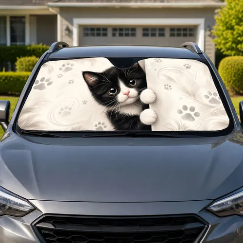 Peekaboo Tuxedo Kitten With Cozy Cream Paw Accents For Everyday Cat Lovers And Pet Moms Car Sunshade