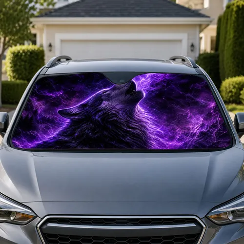 Howling Purple Wolf Neon Night Sky Gothic Wildlife Decor For Fantasy Animal Fans Car Sunshade