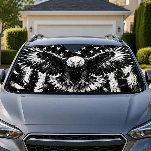 Black White Bald Eagle Wings With Distressed Flag Patriotic Auto Decor For Veterans Car Sunshade
