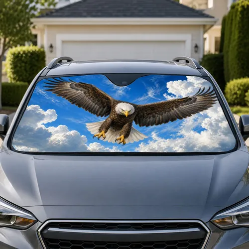 Bald Eagle Flying Over Blue Sky Clouds Patriotic Wildlife Decor For Outdoor Lovers Car Sunshade
