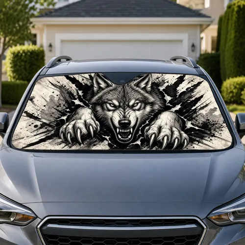 Fierce Ink Wolf Claws Monochrome Splatter For Rugged Outdoor Adventure Style Fans Car Sunshade