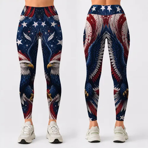 Patriotic Bald Eagle With American Flag Stars For Gym Fitness And Fourth Of July Leggings