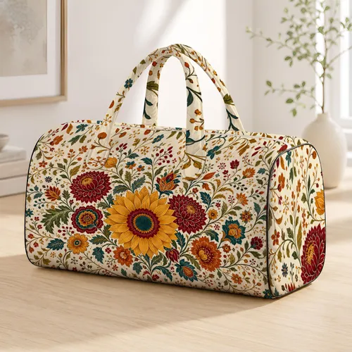Wine Red Sunflower Autumn Botanicals For Overnight Travel And Fall Holiday Gifts Quilted Weekend Bag