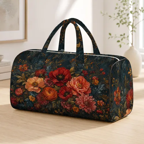 Vintage Impasto Floral Oil Painting Autumn Garden Boho Travel Style Gift For Women Quilted Weekend Bag
