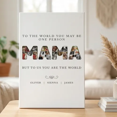 Custom MAMA Photo Collage Canvas, Personalized Mom Picture Wall Art with Names, Mothers Day Gift for Mom Mama Grandma