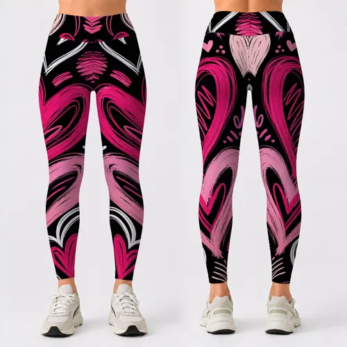 Midnight Black Fuchsia Scribble Hearts For Gym Yoga Running And Everyday Athleisure Leggings