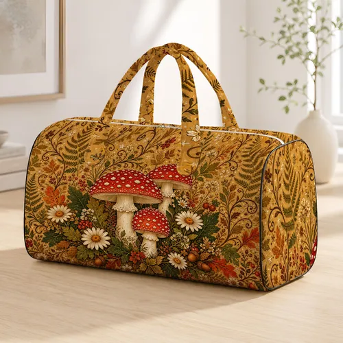 Fly Agaric Mushrooms And Daisies Enchanted Woodland Autumn Holiday Fairycore Style Quilted Weekend Bag