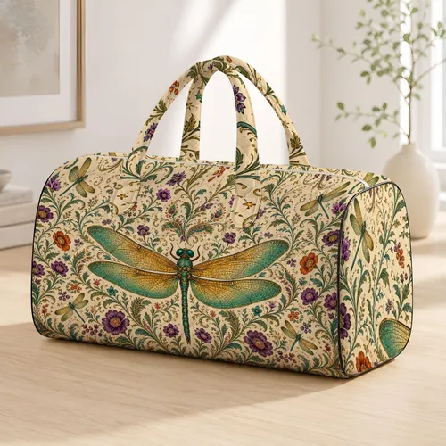 Vintage Dragonfly Botanical Garden With Teal Florals For Nature Lovers And Travel Quilted Weekend Bag