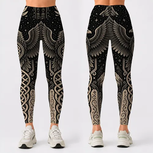 Nordic Raven Guardian With Celtic Knot Boho Ornament For Winter Festival Night Style Leggings