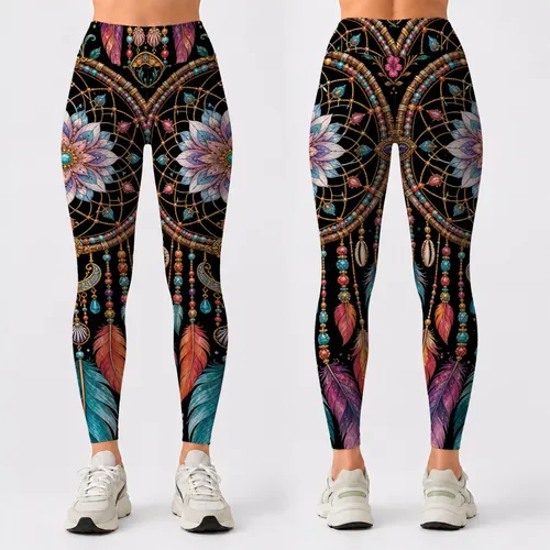 Boho Dreamcatcher Mandala With Feathers For Festival Yoga And Free Spirit Style Vibes Leggings