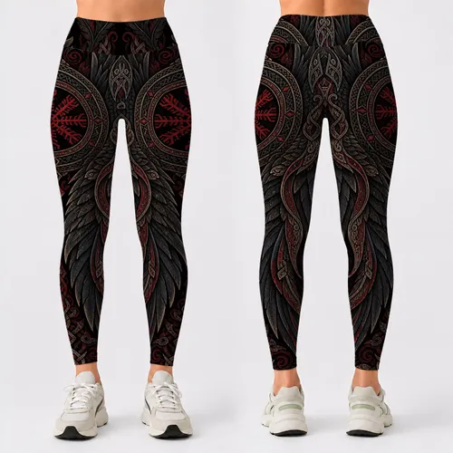 Viking Raven Wings And Celtic Knots For Gothic Nordic Yoga Festival Style Women Fans Leggings