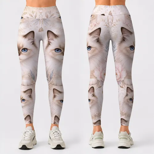 Cream Point Ragdoll Cat Portraits Ivory Watercolor Style Coastal Gift For Cat Moms Leggings