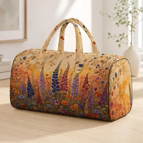 Bohemian Dusk Wildflower Meadow With Lupines For Road Trips And Feminine Getaways Quilted Weekend Bag