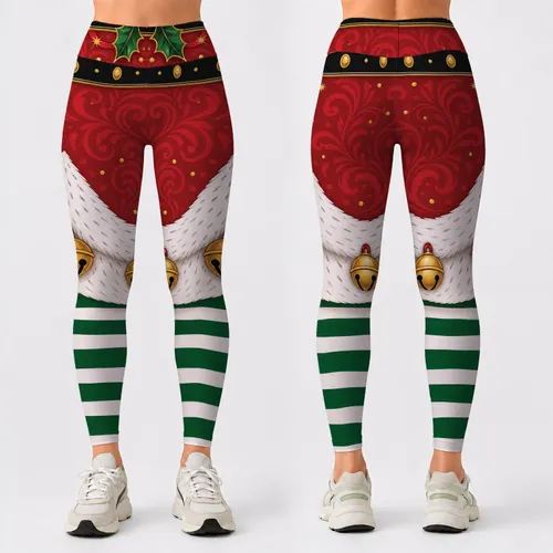 Christmas Elf Costume Candy Cane Stripes And Jingle Bells For Holiday Workouts Fans Leggings