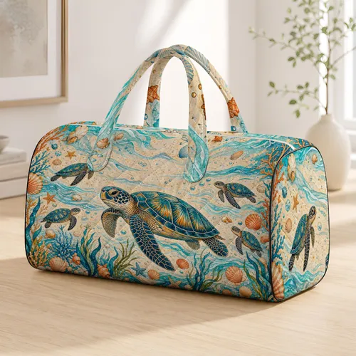 Elegant Sea Turtle Coastal Marine Life For Resort Travel Beach Vacation Lovers Gift Quilted Weekend Bag