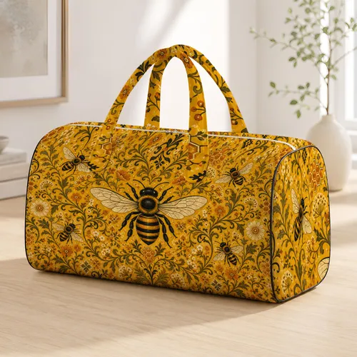Golden Honeybee Boho Countryside Wildflower Motif For Travel Days And Market Trips Quilted Weekend Bag