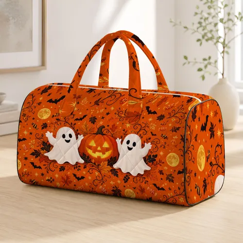Cute White Ghosts And Glowing Pumpkin Halloween Travel Party Decor For Spooky Fans Quilted Weekend Bag