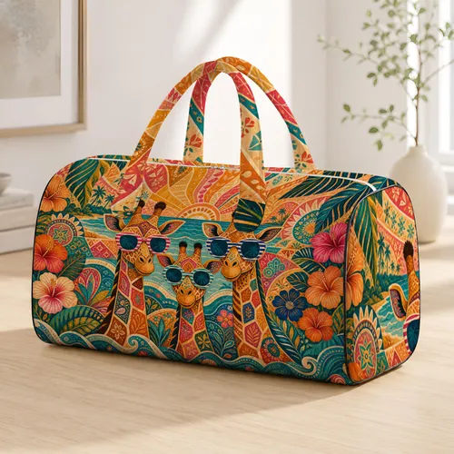 Tropical Giraffe Folk Art With Sunglasses For Vacation Travel And Resort Getaways Quilted Weekend Bag