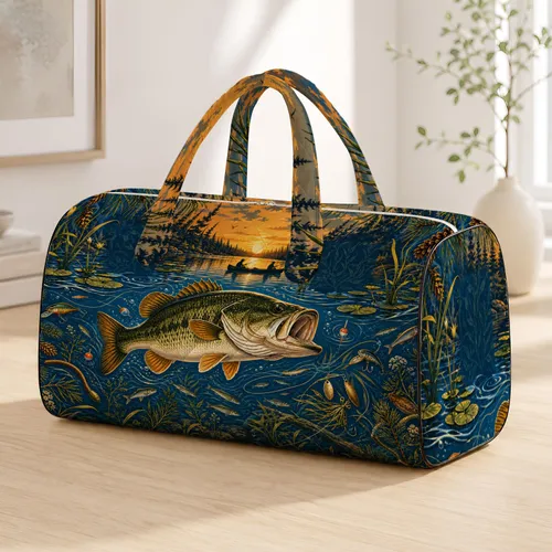 Largemouth Bass Lake Scene For Golden Hour Fishing Trips And Outdoor Anglers Gift Quilted Weekend Bag