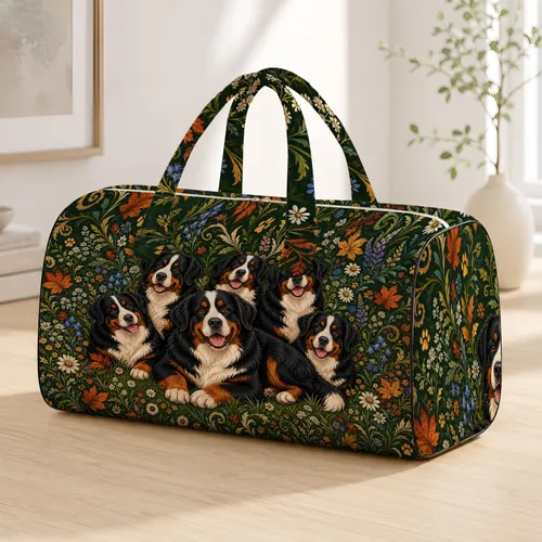 Bernese Mountain Dog Floral Meadow Scene For Alpine Travel And Dog Lover Getaways Quilted Weekend Bag
