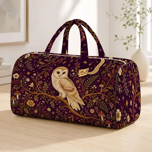 Nocturnal Barn Owl With Golden Vines And Crescent Moon For Elegant Woodland Travel Quilted Weekend Bag