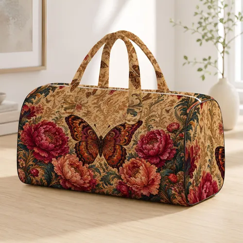 Vintage Butterfly And Peony Florals For Travel Getaways And Elegant Daily Style For Her Quilted Weekend Bag
