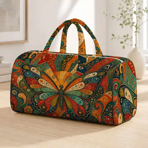 Retro Boho Patchwork Butterfly Travel Style For Festival Getaways And Free Spirits Quilted Weekend Bag