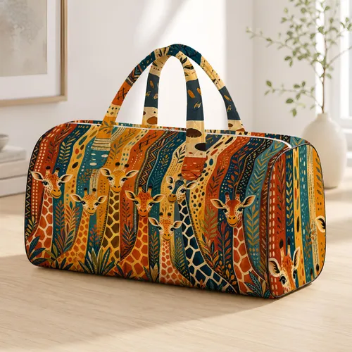 Whimsical Safari Giraffe Herd In Warm Ochre For Boutique Travel Style And Daily Errands Quilted Weekend Bag